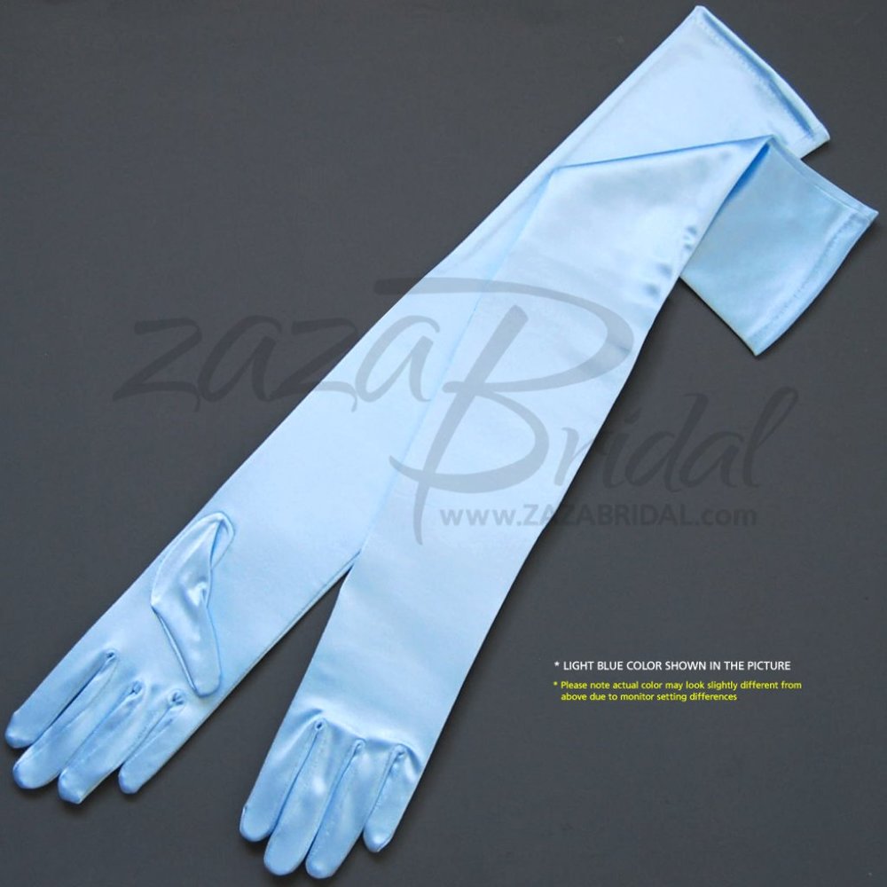23.5″ Long Shiny Stretch Satin Dress Gloves Opera Length 16BL-Light Blue